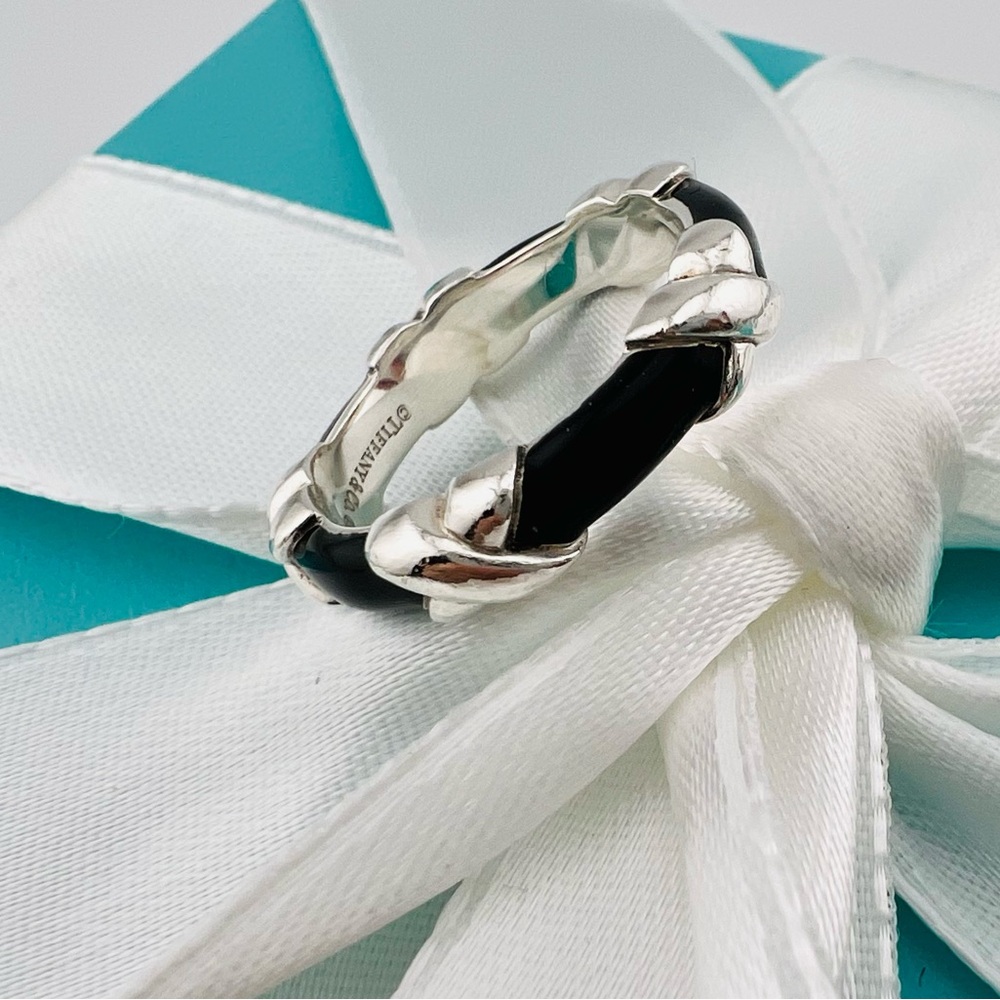 Tiffany Black Enamel X Ring - Picture 3 of 5